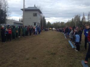 Crowd gathers at the finish of the 2015 ASAA Provincial High School XC Running Championships in Grande Prairie