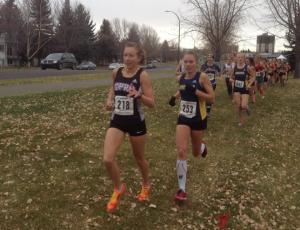 Jamie Wigmore and Mariya Jenkins in the early stages of the 2015 ACAC Cross Country Running Championships