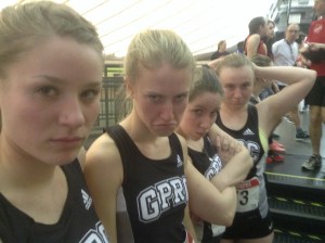The Wolves Women's 4 x 400 team parlayed these game faces into a 6 th place finish